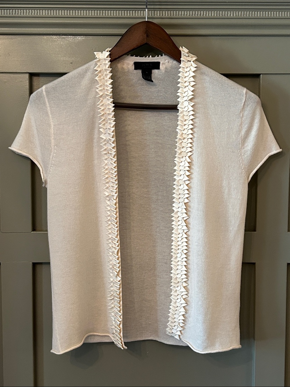 J. Crew Collection Open Front Cashmere Cardigan Short Sleeve Ivory Cream Small